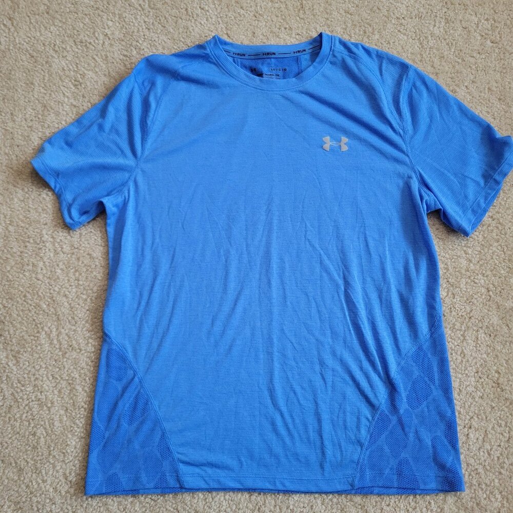 Under Armour Streaker Tee Mens Large Blue Running Performance Shirt HeatGear